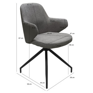 Chaise rotatives 180° avec accoudoirs en tissu et simili - coloris gris - dimensions - PIPPA