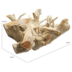 Table basse racine teck bois massif L.80 cm - Style Naturel et Exotique - schéma dimensions - MANDWA 