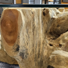 Table basse racine teck avec plateau en verre trempé L.80 cm - Style Naturel et Exotique - zoom bois - MANDWA 