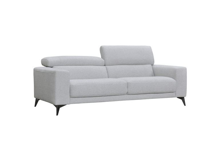 Canapé 3 places tissu chiné gris clair, pieds métal noir et têtières inclinables - vue de 3/4 - PANAMA