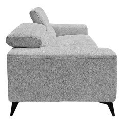 Canapé 3 places tissu chiné gris clair, pieds métal noir et têtières inclinables - vue de profil - PANAMA