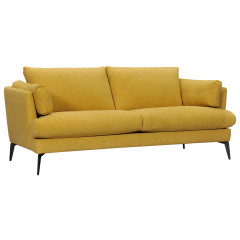 Canapé droit 2 places en tissu chiné jaune avec pieds métal noir - DANY - vue de 3/4