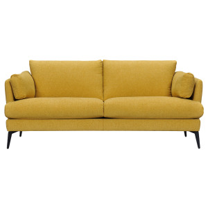 Canapé droit 2 places en tissu chiné jaune avec pieds métal noir - DANY - vue de face