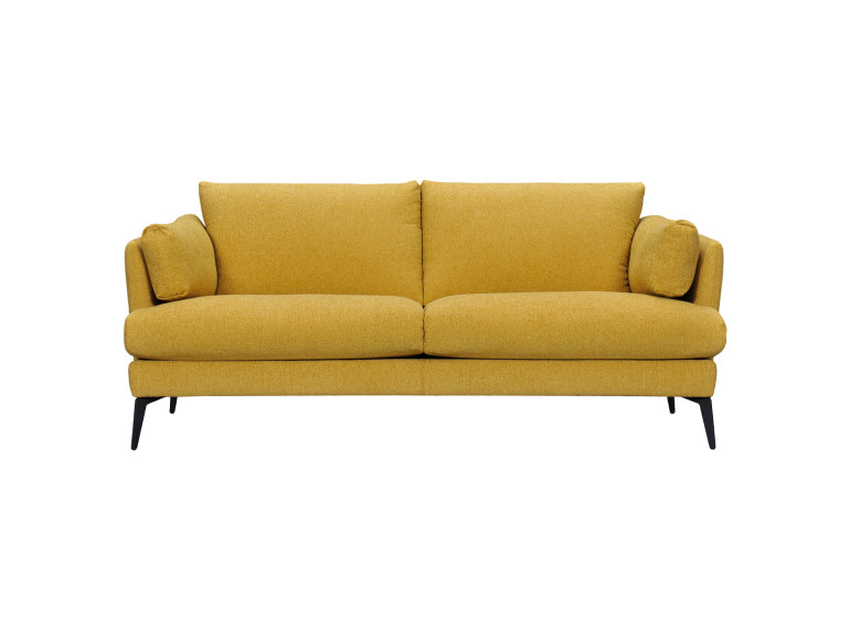 Canapé droit 2 places en tissu chiné jaune avec pieds métal noir - DANY - vue de face