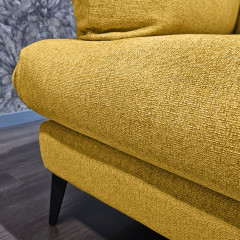 Canapé droit 2 places en tissu chiné jaune avec pieds métal noir - DANY - zoom assise