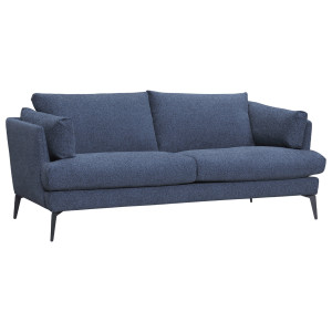 Canapé droit 2 places en tissu chiné bleu avec pieds métal noir - DANY - vue de 3/4