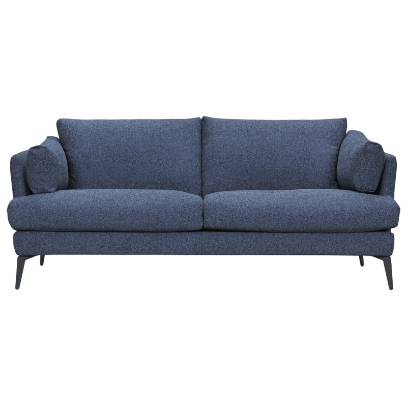 Canapé droit 2 places en tissu chiné bleu avec pieds métal noir - DANY - zoom matière