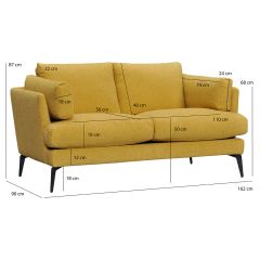 Canapé droit 2 places en tissu chiné jaune avec pieds métal noir - DANY - dimensions