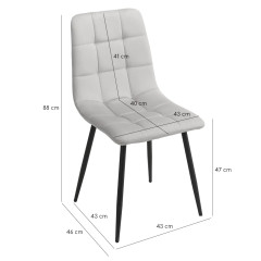 Chaise en velours avec piétement métal noir - gris clair - schéma dimensions - PAOLA 2