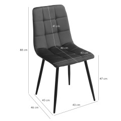 Chaise en velours avec piétement métal noir - gris anthracite  - schéma dimensions - PAOLA 2