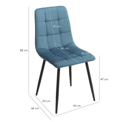 Chaise en velours avec piétement métal noir - bleu - schéma dimensions - PAOLA 2