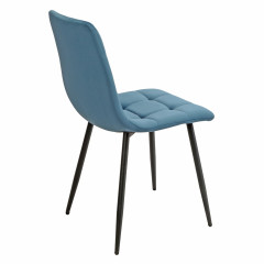 Chaise en velours avec piétement métal noir - bleu - vue de 3/4 dos - PAOLA 2