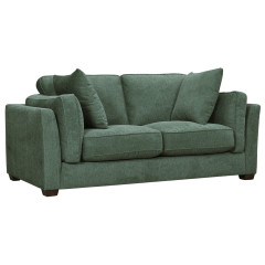 Canapé 2 places en tissu doux vert avec coussins moelleux - vue de 3/4 - ROSARIO