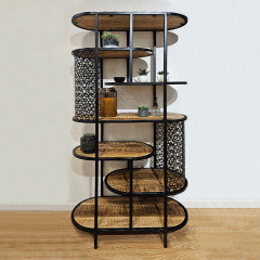 Bibliothèque bois de manguier et métal noir avec parties ajourées - vue en ambiance - SLIDE