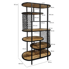 Bibliothèque bois de manguier et métal noir avec parties ajourées - dimensions - SLIDE