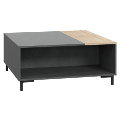 Table basse en bois moderne avec rangements béton gris - vue 3/4 - UNIVERSE