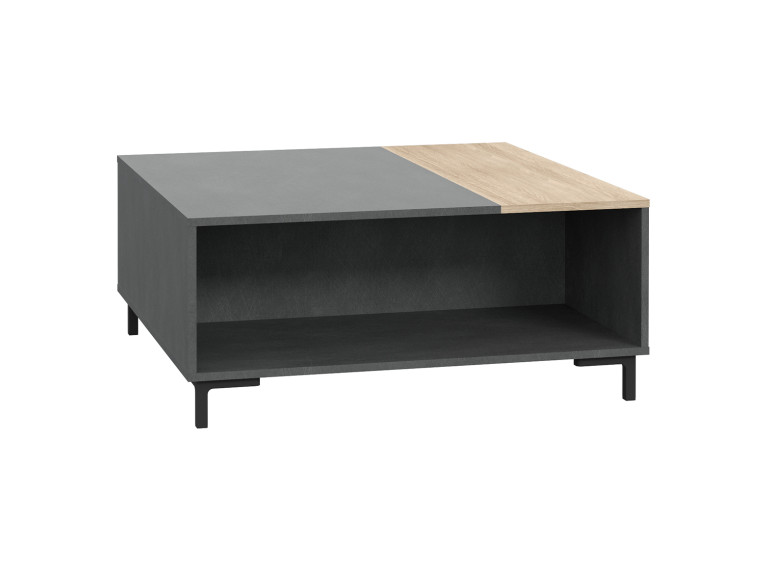 Table basse en bois moderne avec rangements béton gris - vue 3/4 - UNIVERSE