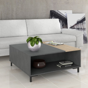 Table basse en bois moderne avec rangements béton gris - photo ambiance - UNIVERSE