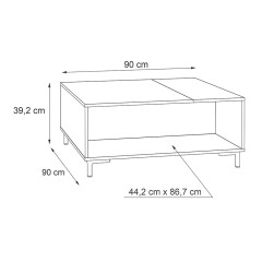 Table basse en bois moderne avec rangements béton gris - schéma dimensions - UNIVERSE