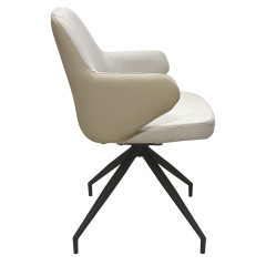 Chaise rotatives 180° avec accoudoirs en tissu et simili - coloris beige - vue de côté - PIPPA