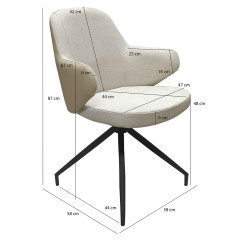 Chaise rotatives 180° avec accoudoirs en tissu et simili - coloris beige - dimensions - PIPPA