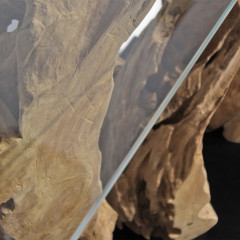 Console en bois massif de teck et plateau en verre trempé L120cm - zoom 2 - OPROK