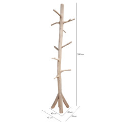 Porte manteau sur pied en bois de teck brut blanchi H.200cm - dimensions - MISIO
