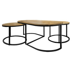 Tables basses gigogne ronde en bois massif de manguier et métal noir - vue de côté - HAFO