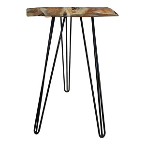 Table de bar haute en bois de teck et pieds filaire en métal noir - vue de côté 1 - SONGA