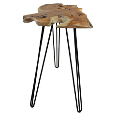Table de bar haute en bois de teck et pieds filaire en métal noir - vue de côté 3 - SONGA