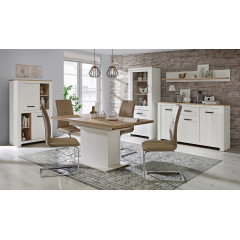 Buffet blanc mat et décor bois L206cm - photo ambiance meubles salle a manger collection - ENORA