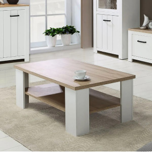 Table basse bois et blanc mat rectangulaire L107cm - photo d'ambiance - ENORA