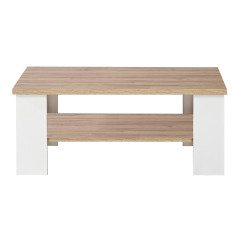 Table basse bois et blanc mat rectangulaire L107cm - vue de face - ENORA