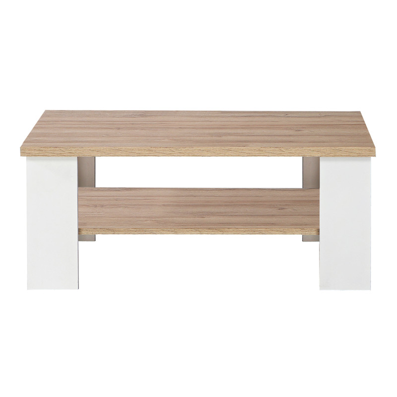 Table basse bois et blanc mat rectangulaire L107cm - vue de face - ENORA