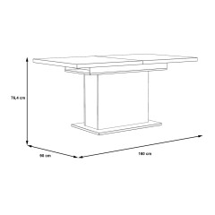 Table extensible bois et blanc mat L160/200cm - schéma dimensions -  ENORA