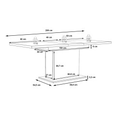 Table extensible bois et blanc mat L160/200cm - schéma dimensions 2 -  ENORA