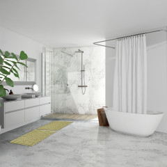 Tapis de salle de bain rectangulaire 40 x 60 cm en coton avec pompons - 6 coloris - POP