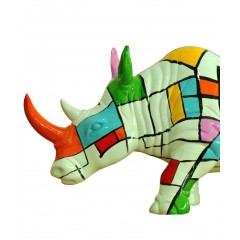 Statue rhinocéros décoration style pop art blanc multicolore - objet design moderne
