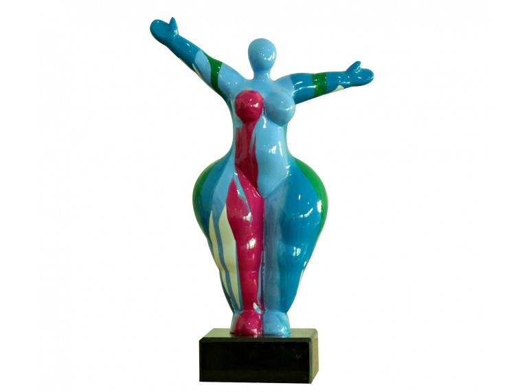 Statue femme debout figurine décoration bleue et multicolore - objet design  moderne