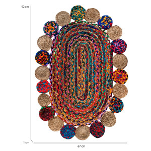 Tapis en jute tressée ovale multicolore artisanat indien 90cm - YEOLA - vue avec dimensions