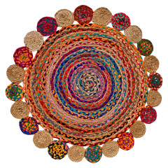 Tapis rond en jute multicolore artisanat indien 90cm - JALNA - vue du dessus