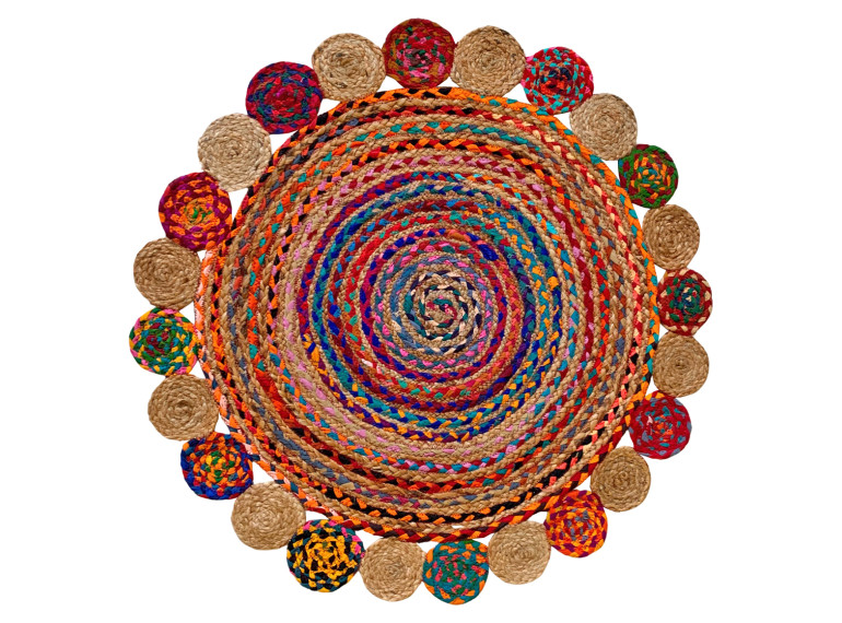 Tapis rond en jute multicolore artisanat indien 90cm - JALNA - vue du dessus