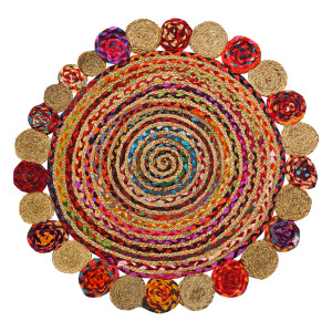 Tapis rond en jute multicolore artisanat indien 90cm - JALNA - vue du dessus 2