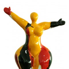 Statuette femme ronde décoration orange rouge noir style pop art - zoom haut de la statuette - SPANIA LADY