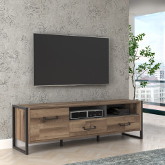 Meuble tv industriel effet bois recyclé & métal 1 porte 2 tiroirs - BUDDY - photo ambiance 