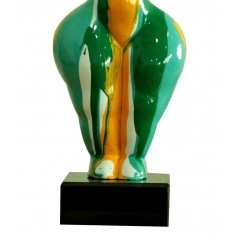 Statuette femme ronde en résine jaune/vert H34cm - zoom bas de la statuette - GREEN LADY