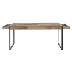 Table de repas en bois effet recyclé et métal noir 2 tiroirs L166cm - BUDDY - vue de face tiroirs ouverts