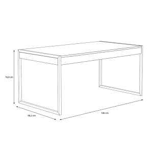 Table de repas en bois effet recyclé et métal noir 2 tiroirs L166cm - BUDDY - schéma dimensions