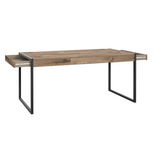 Table de repas en bois effet recyclé et métal noir 2 tiroirs L166cm - BUDDY - vue 3/4 tiroirs ouverts