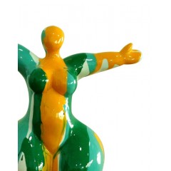 Statuette femme ronde en résine jaune/vert H34cm - zoom haut de la statuette - GREEN LADY